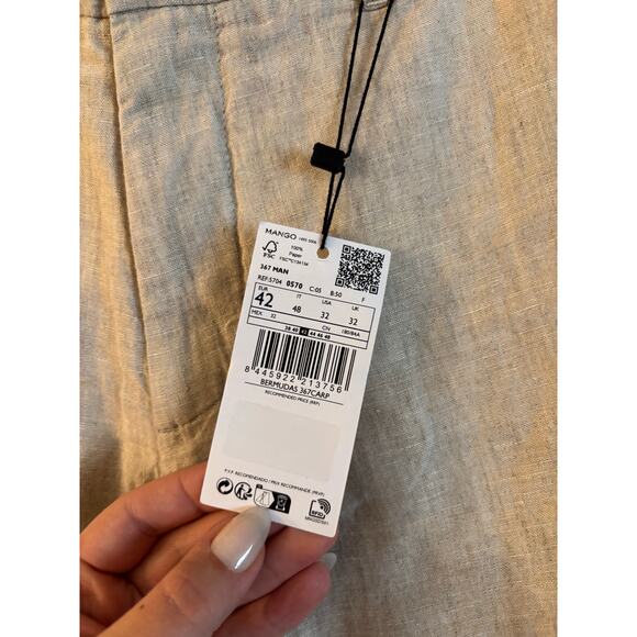 Mango Men’s 100% Linen Bermuda Shorts Tan Pockets Size 32 NWT Tailored - Picture 6 of 6